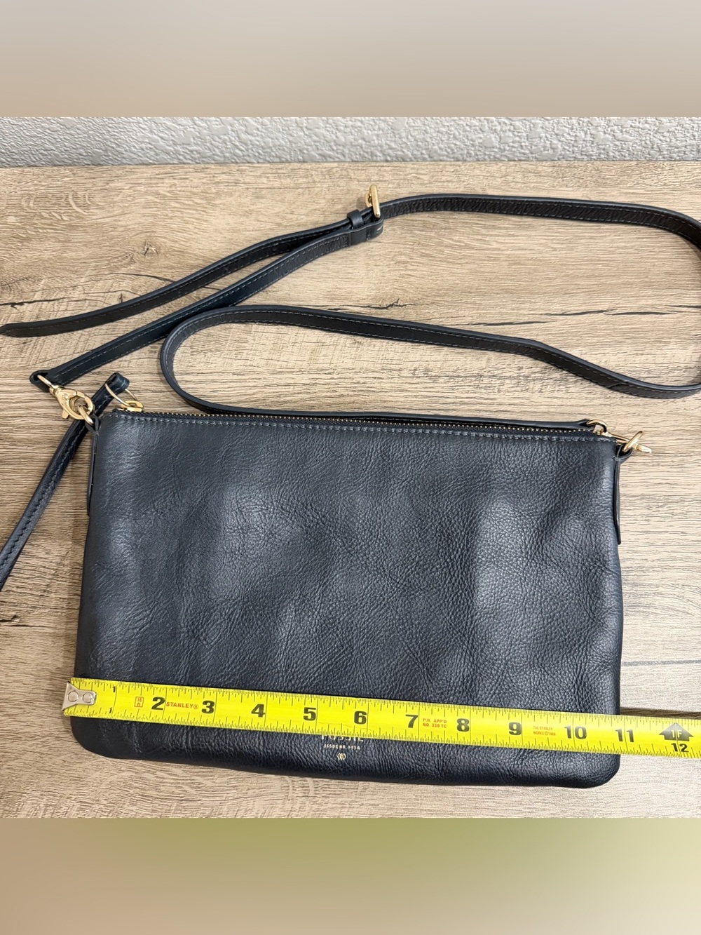 Fossil Black Blue Leather Crossbody Messenger Envelope Sidney Bag Shoulder Purse - Picture 4 of 12